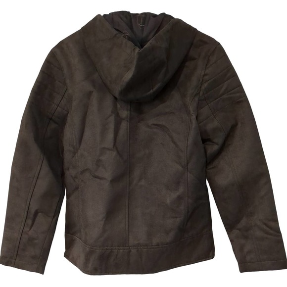 NWT F Collection Ferrari Vegan Leather Brown Hooded Bomber Jacket Wmns SzL T101 - Picture 3 of 9